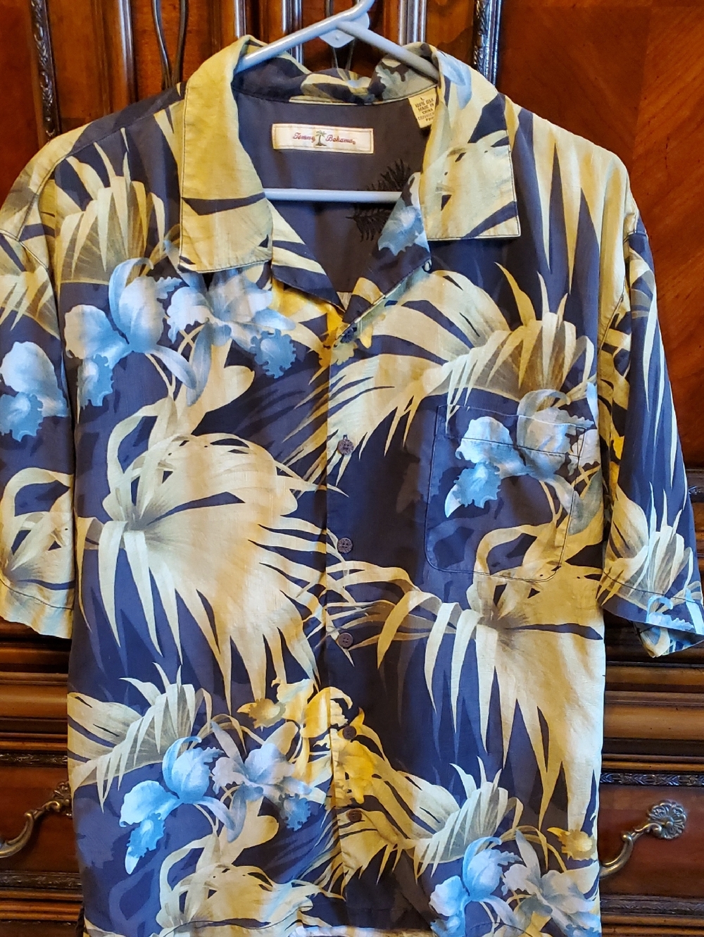 Tommy Bahama Black, Gold & Light Blue Tropical Camp Shirt